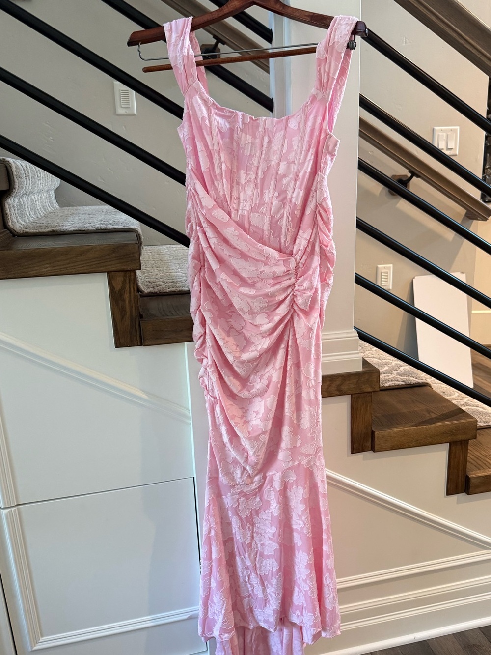 Ruched Pink High-Low Dress